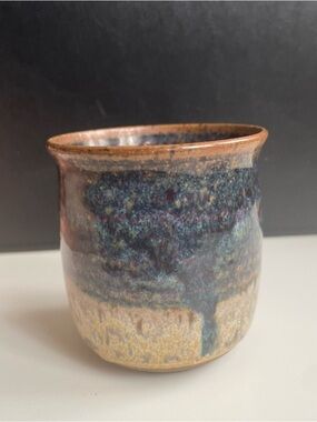 VTG Studio Stoneware Blue Brown Yunomi Tea Tumbler Cup Artist Signed